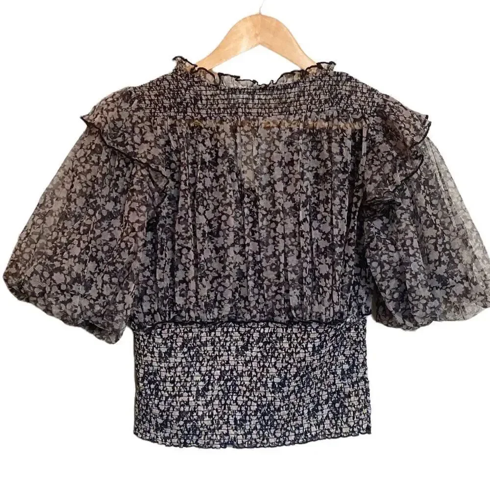Free People Beatrice Floral Print Cross Tie Neck Smocked Crop Top NWT Size Large
